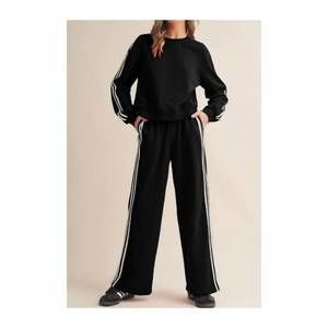 NEW AAPPARELLA stripe sleeve wide leg jogger set in black